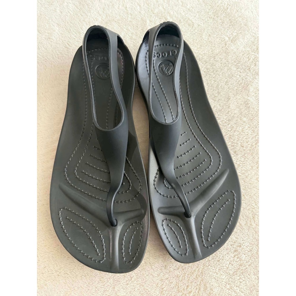 Crocs Womens 8 Black Sexi Flip Sandals Slingback Thong Minimalist Summer Shoes